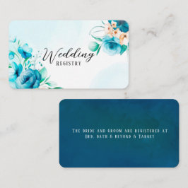 Cartão De Visita Teal and Peach Watercolor Floral Wedée Registry