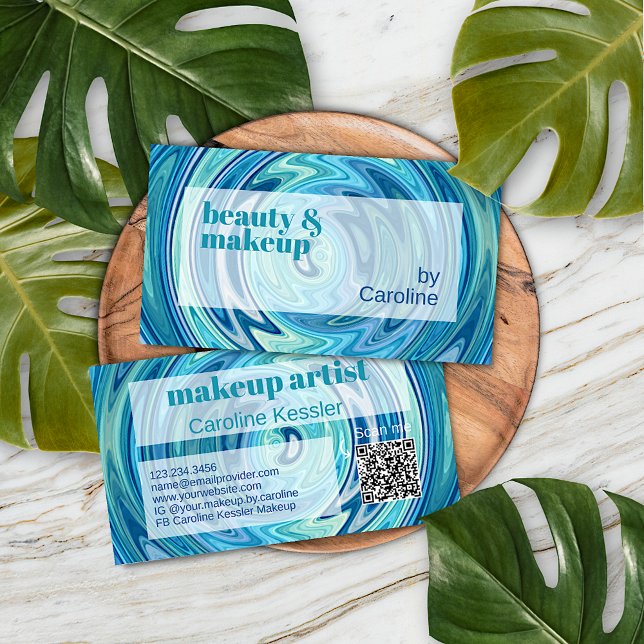 Cartão De Visita Teal Aqua Blue Jade Green Abstrato Art Patterno (Criador carregado)