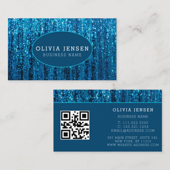Cartão De Visita Teal Blue Ombre Glitter Glamorous Marble Modern (Frente/Verso)