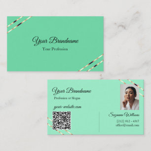 Cartão De Visita Teal Claro com Linhas em Dourado Rosa Foto e Códig