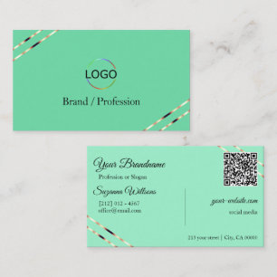 Cartão De Visita Teal Claro com Logotipo e Código QR em Linhas Dour