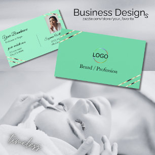 Cartão De Visita Teal Claro com Logotipo e Foto com Linhas em Doura
