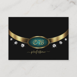 Cartão De Visita Teal Dourado de Luxo com Iniciais e Ouros