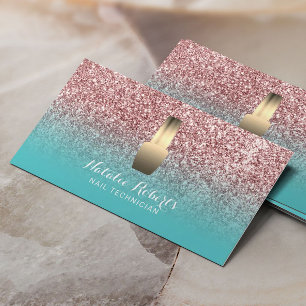 Cartão De Visita Teal Dourado Rosa do Artista de Makeup Técnico de