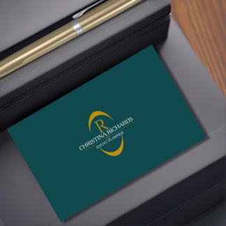 Cartão De Visita Teal e Monograma Dourado Moderno Elegante