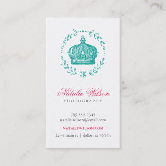 Cartão De Visita Teal Elegant Vintage Crown Vertical
