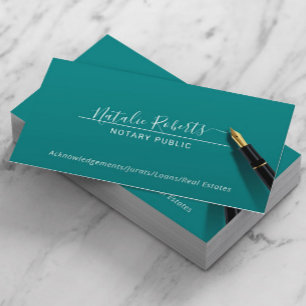 Cartão De Visita Teal Elegante de Script Minialista Público Notár