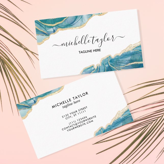 Cartão De Visita Teal Elegante Moderno Makeup Artista Beauty Salon (Criador carregado)