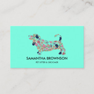 Cartão De Visita Teal Floral Dachshund Dog Pet Sentado