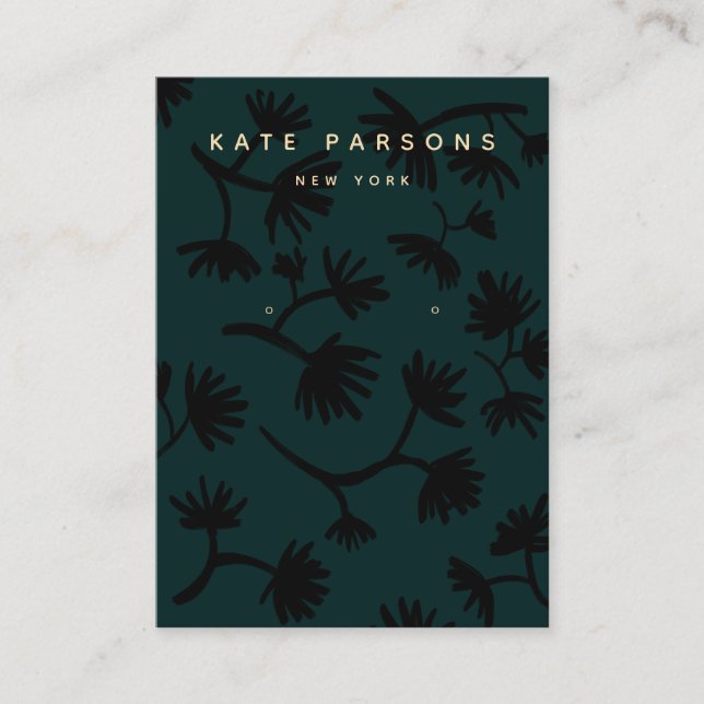 Cartão De Visita Teal Floral Earring Jewelry Display (Frente)