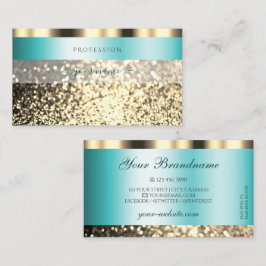 Cartão De Visita Teal glamouroso e brilho brilhante Dourado