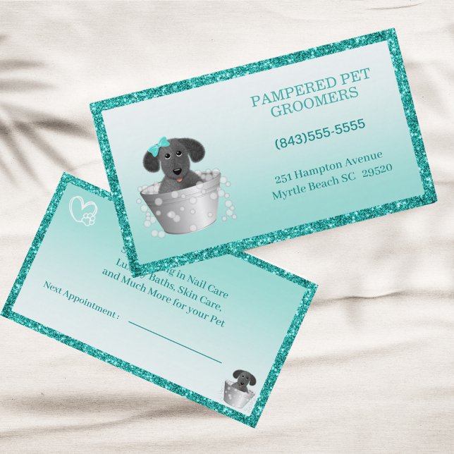 Cartão De Visita Teal Green Modern Pet Groomer (Criador carregado)
