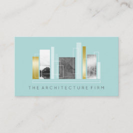 Cartão De Visita Teal Leve e Faux de arquitetura geométrica Dourada