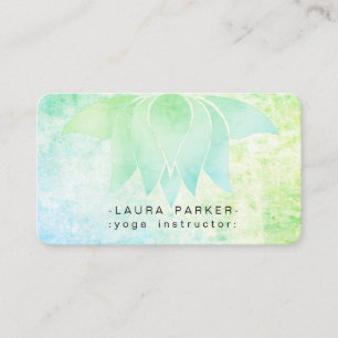 Cartão De Visita Teal Lotus Flower Beach Yoga Meditation Watercolor