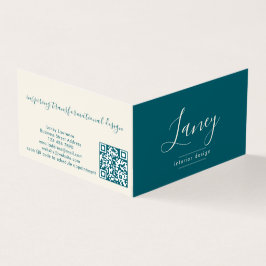 Cartão De Visita Teal Modern Elegant Script QR Code Professional