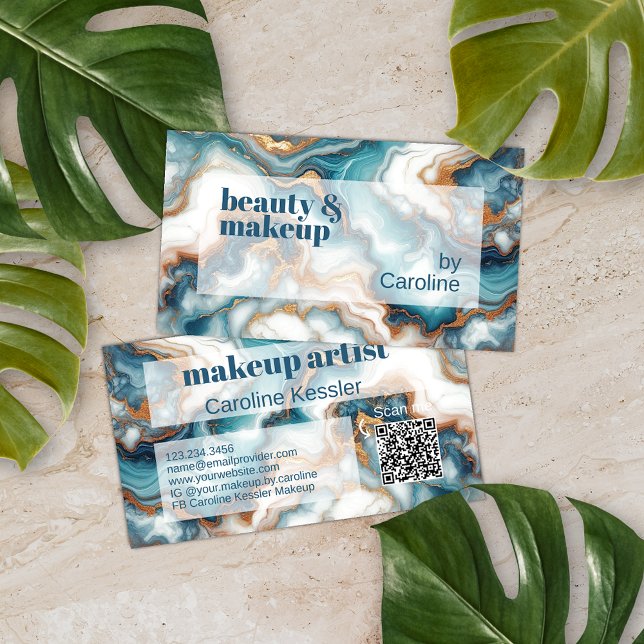 Cartão De Visita Teal Turquoise Azul Dourado Padrão de Arte Marmort (Criador carregado)