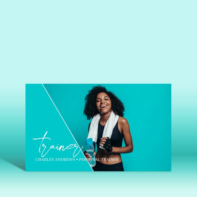 Cartão De Visita Teal Vertical | Foto do Código QR do Treinador Pes (Criador carregado)