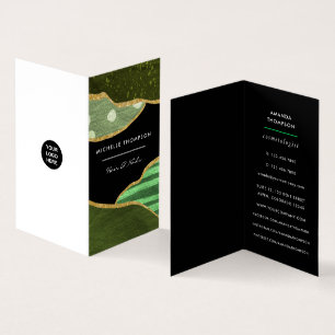 Cartão De Visita Tecido de Linen Verde e Dourado