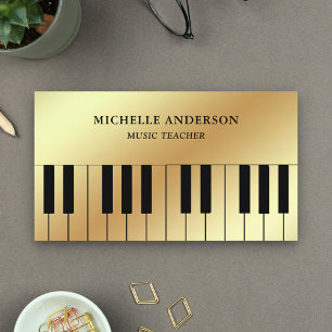Cartão De Visita Teclado de Piano de Folha de Ouro Músico Pianista