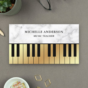 Cartão De Visita Teclado de Piano de Ouro de Mármore Branco Profess