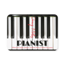 Teclado de Piano Moderno Preto Vermelho Pianista