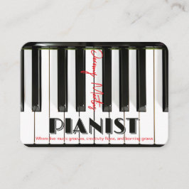 Cartão De Visita Teclado de Piano Moderno Vermelho Preto Pianista