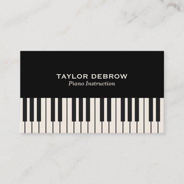 Cartão De Visita Teclado de Piano Preto & Branco Moderno Sofisticad (Frente)