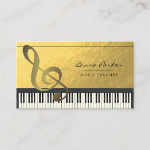 Cartão De Visita Teclado Piano com Nota de Música Folha de Ouro Mu