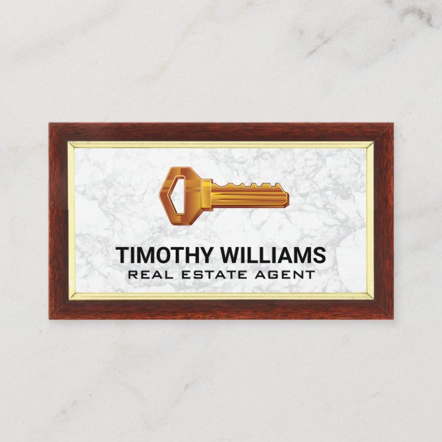 Cartão De Visita Teclas | Fronteira de madeira | Marble (Frente)