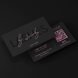 Cartão De Visita Técnica de Cílios Minimal Estética Preto Rosa