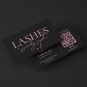 Cartão De Visita Técnica de Cílios Minimalista Estética Rosa Preto