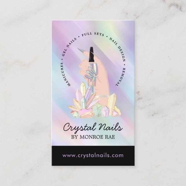 Cartão De Visita Técnica Iridescente Crystal Nail Beauty Salon Bu (Frente)
