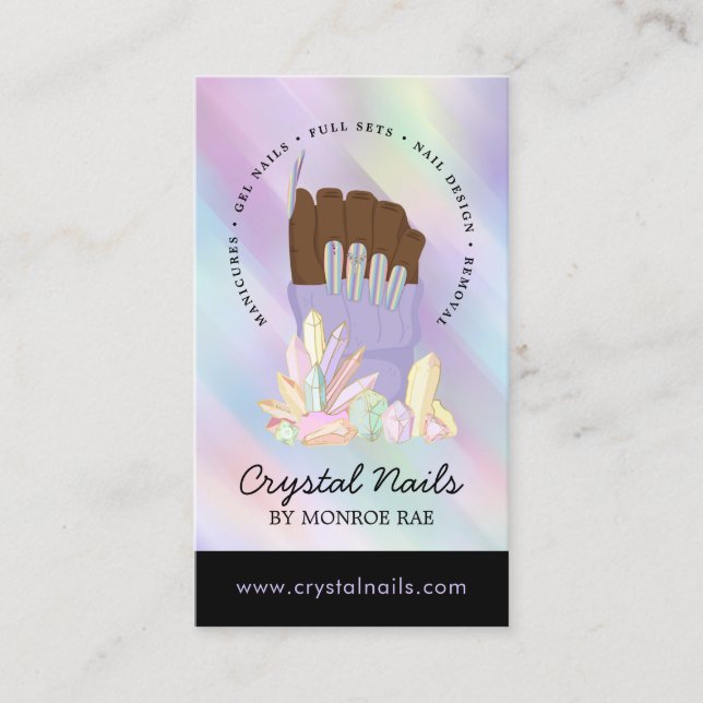 Cartão De Visita Técnica Iridescente Crystal Nail Beauty Salon Bu (Frente)