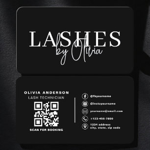Cartão De Visita Técnico de Cílios Código QR Preto Branco