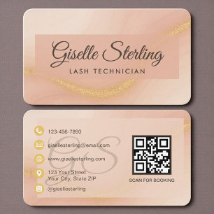 Cartão De Visita Técnico de Cílios Neutral Bege Dourado Código QR