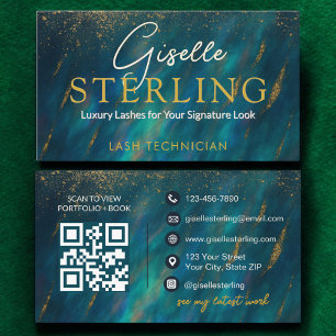 Cartão De Visita Técnico de Cílios Opal Stone Código QR Verde