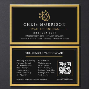 Cartão De Visita Técnico de HVAC QR Code Metálico Dourado