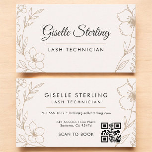 Cartão De Visita Técnico de Lash com Lash de Código QR Floral Botân