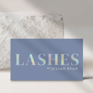 Cartão De Visita Técnico de Lash Holográfico Azul Elegante