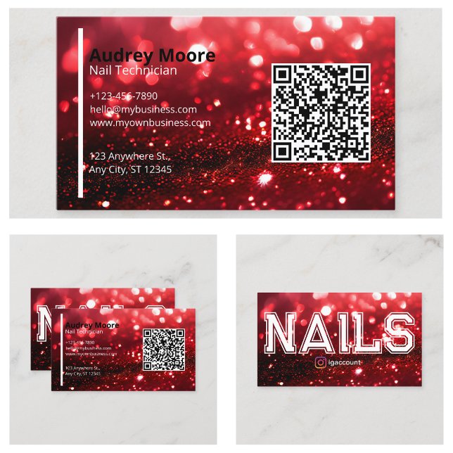 Cartão De Visita Técnico de Naias Profissional de Código QR (QR Code Professional Nail Technician Business Card
)