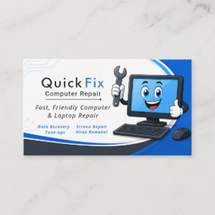 Cartão De Visita Técnico de Reparo de Computador Personalizado Azul