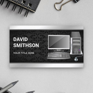 Cartão De Visita Técnico de reparo do computador desktop Black Dama