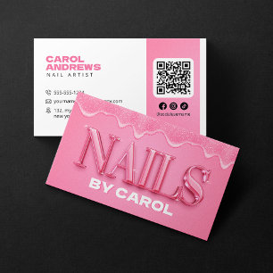 Cartão De Visita Técnico de Unhas Artista de Unhas com Brilho Rosa