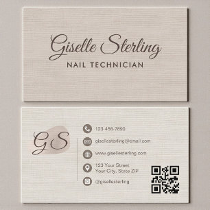 Cartão De Visita Técnico de Unhas Bege Lino Moderno Elegante Código