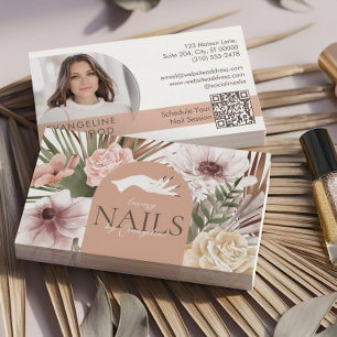 Cartão De Visita Técnico de Unhas Beleza Manicure Floral Aquarela B