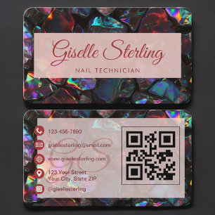 Cartão de Visita Técnico de Unhas Black Opal QR Co