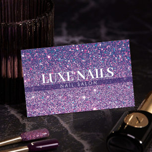 Cartão De Visita Técnico de Unhas Brilho Roxo Luxuoso Minimalista