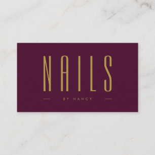 Cartão De Visita Técnico de Unhas Burgundy e Dourado Salão de Unhas