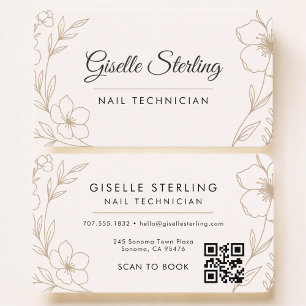 Cartão De Visita Técnico de Unhas Código QR Floral Profissional