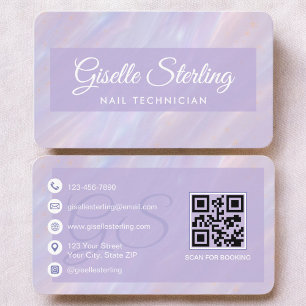 Cartão De Visita Técnico de Unhas Código QR Roxo